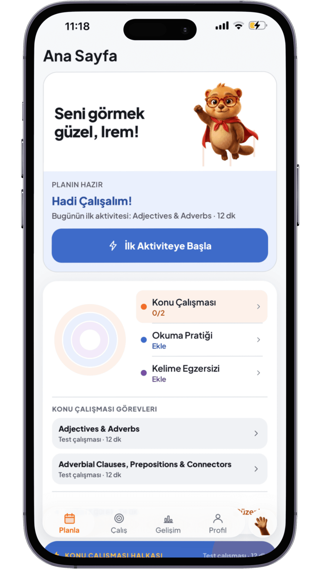 Çalışmanı sana göre planlar Kavra uygulama ekranı